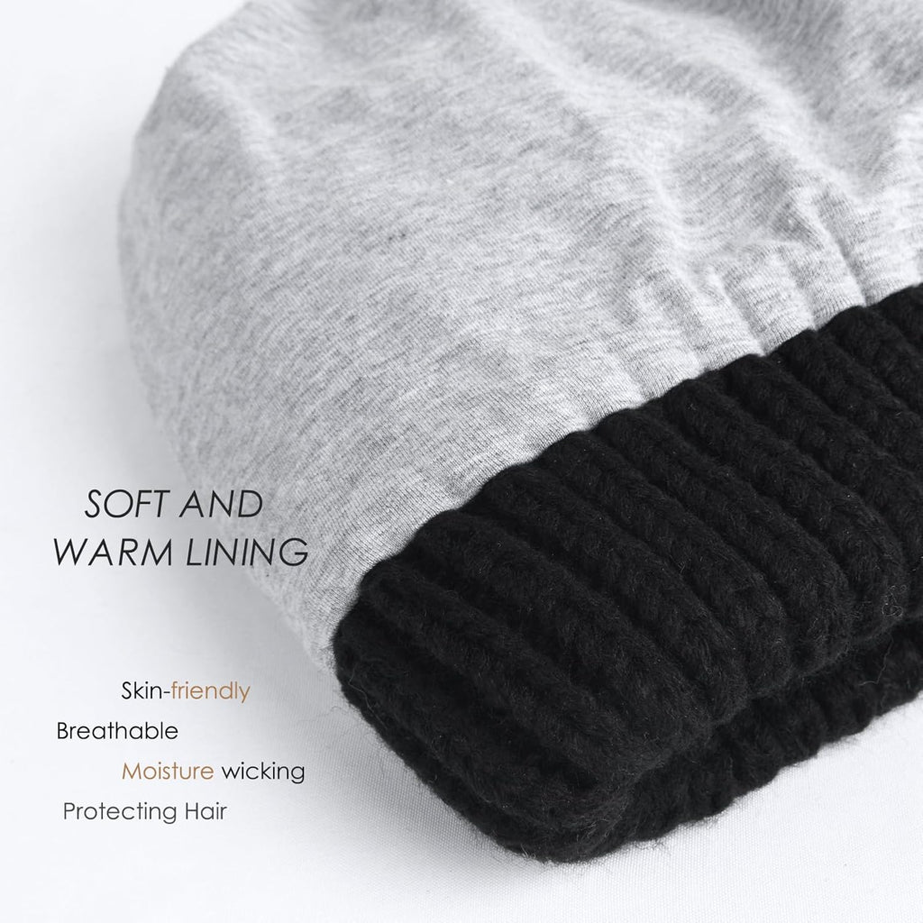 Ponytail Beanies for Women Messy Bun Winter Hat with Tail Hole Warm Lined Knit Skull Beanie Outdoor Runner Cap